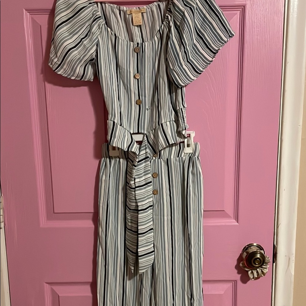 NWOT Blue Striped Button-Down Shirt And Pants Set